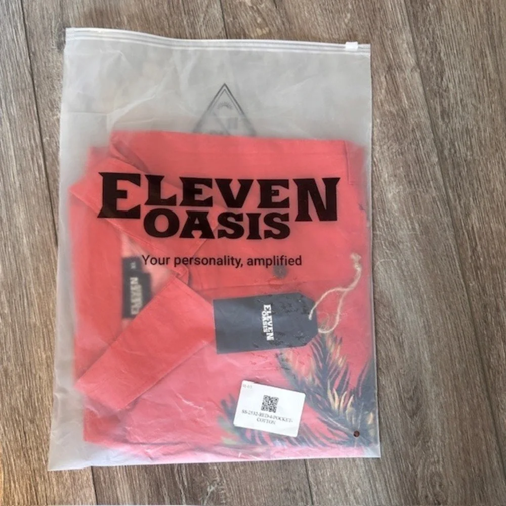 Eleven Oasis Men's Red Merry Christmas Santa Palm Tree Button Up Cotton Shirt XL